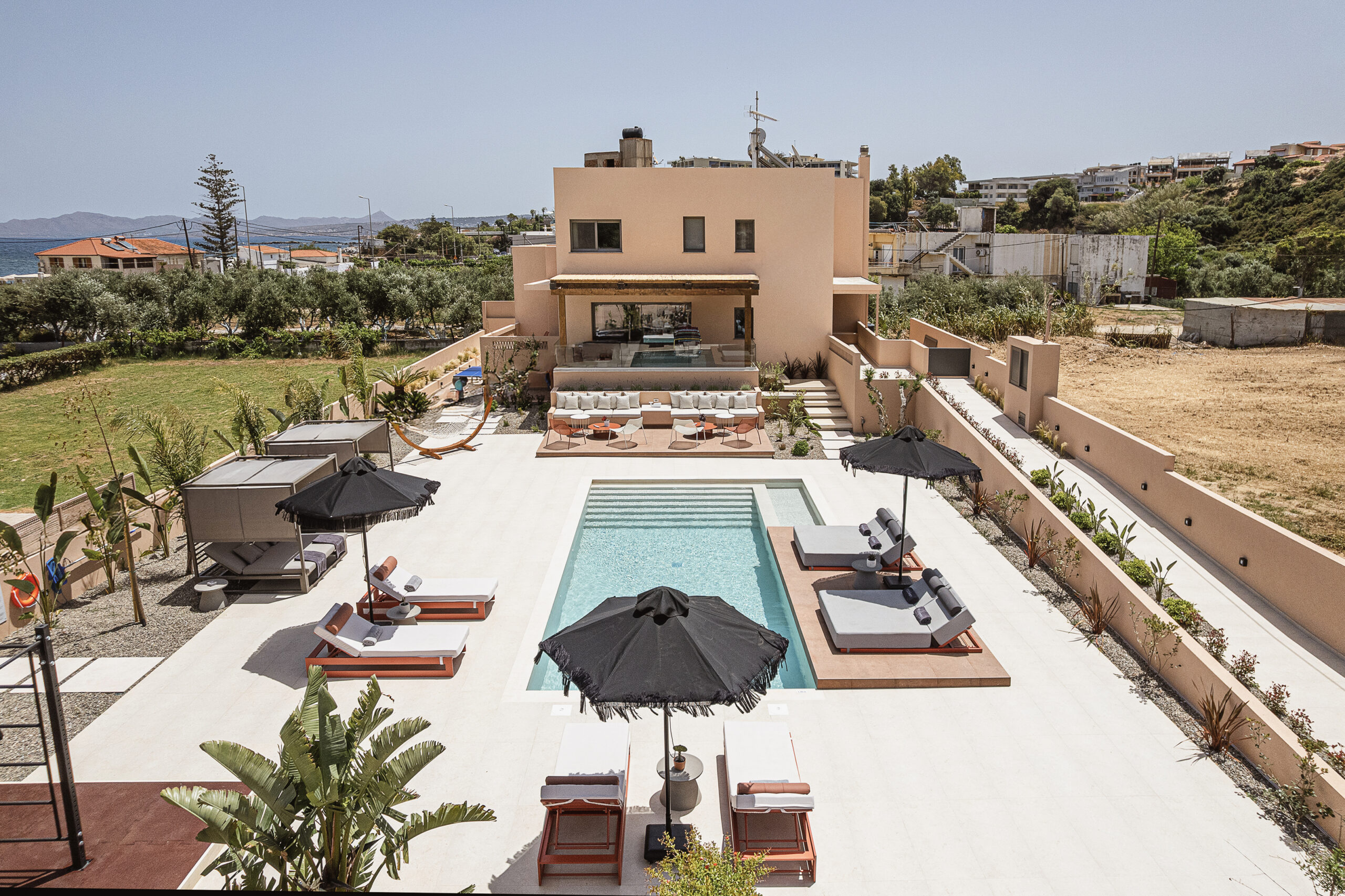 Aerial view of Villa Agali Chania with private pool