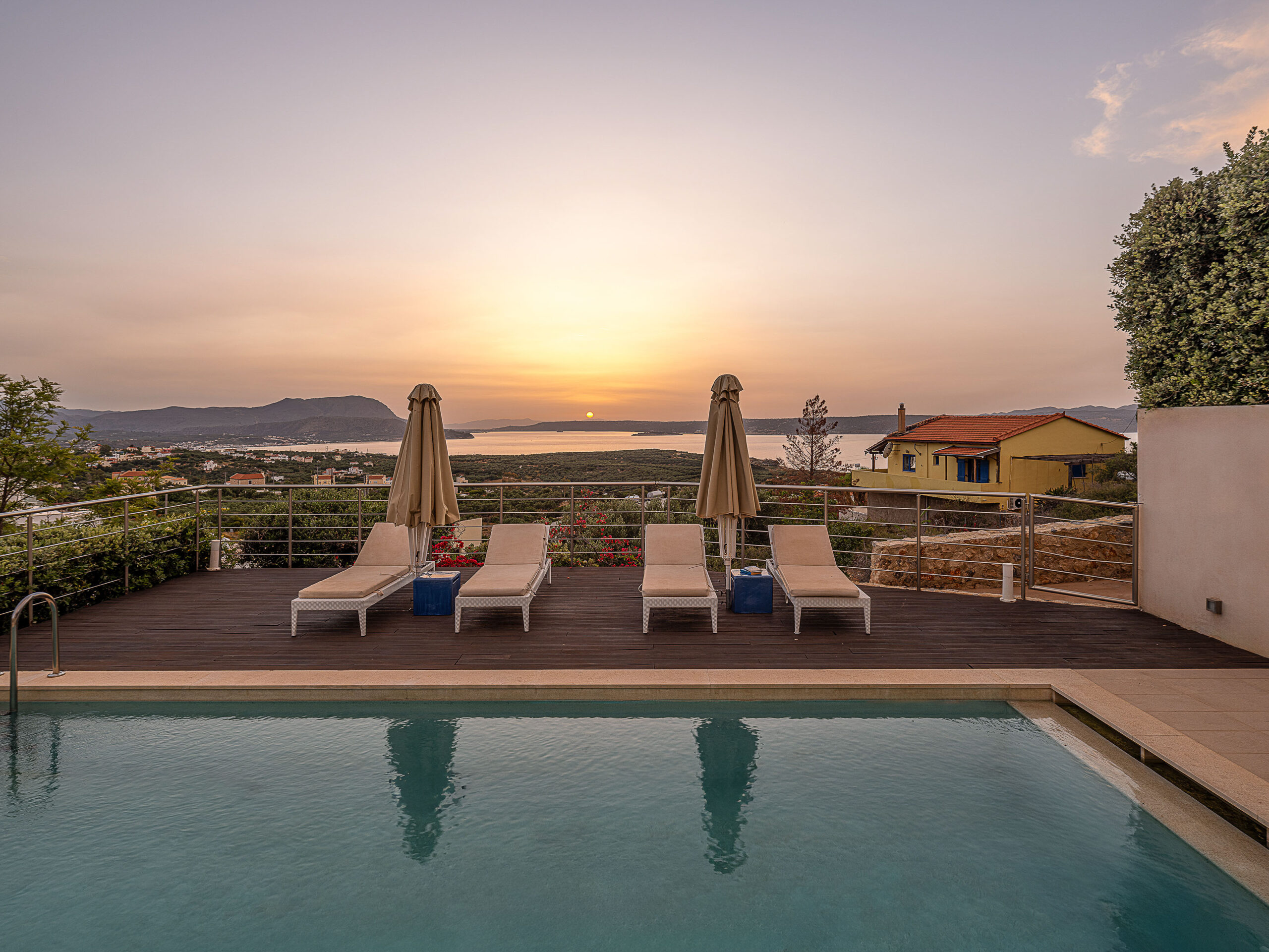 Sunset pool view of Adeste Seaview Villa II Chania
