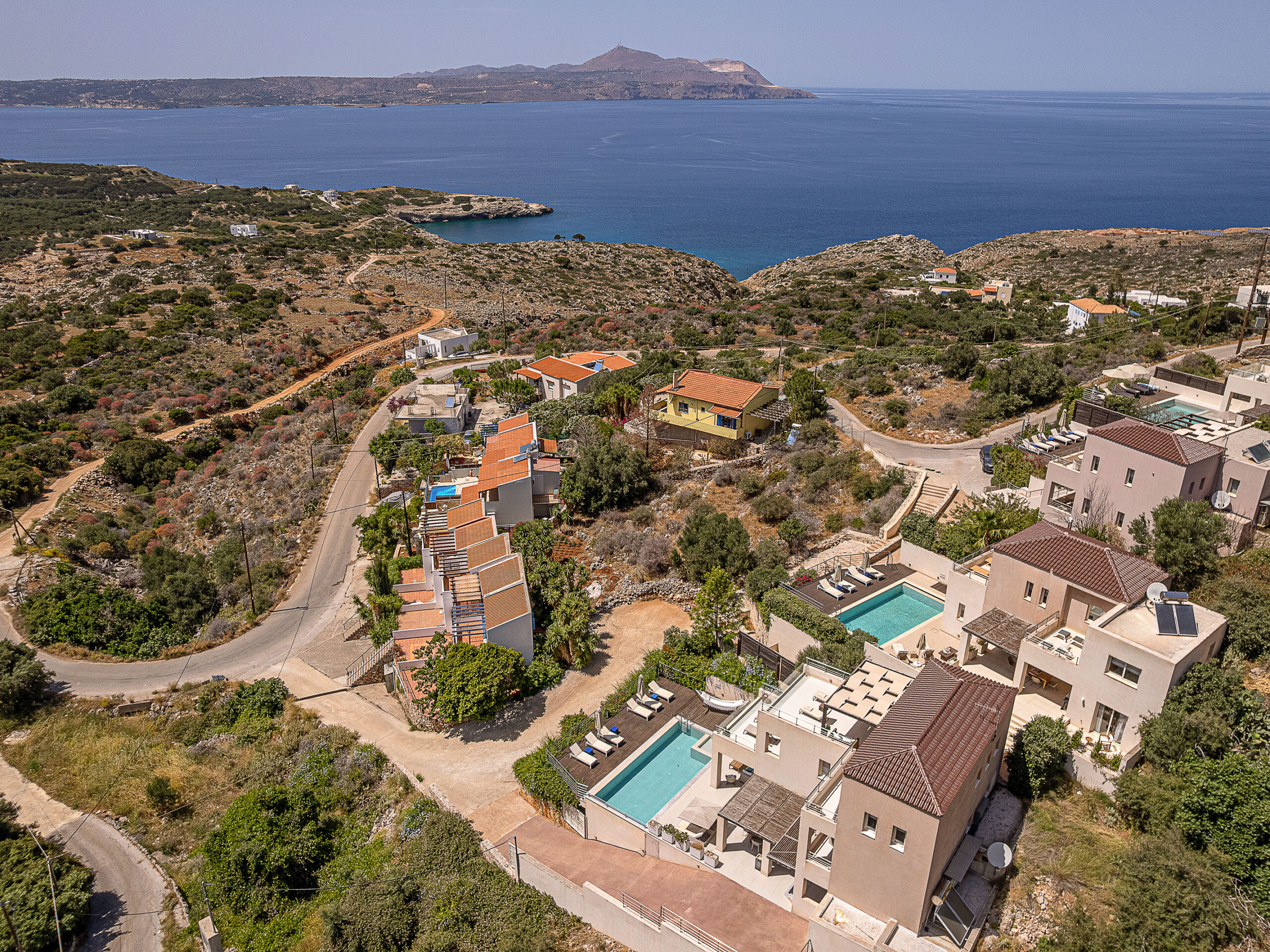 Aerial view of Adeste Seaview Villas Chania